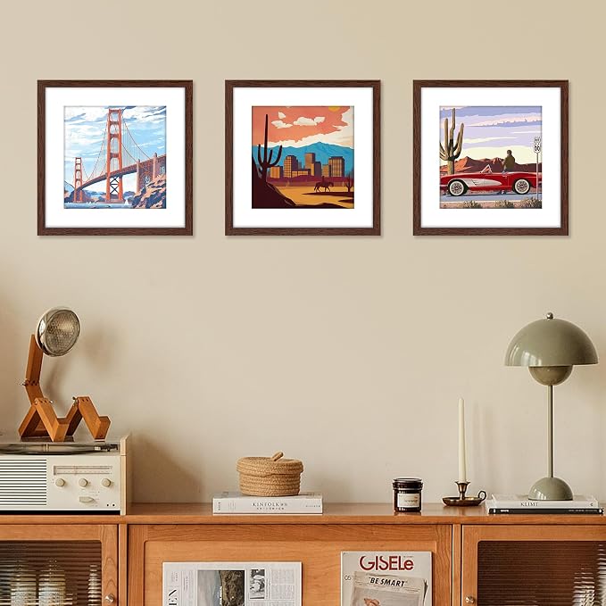 12x12 Picture Frame Brown Set of 2, Photo Frame with HD Plexiglass, Display Pictures 8x8 with Mat or 12x12 Without Mat, Brown Picture Frames Collage Wall Decor, Gallary Wall Frame
