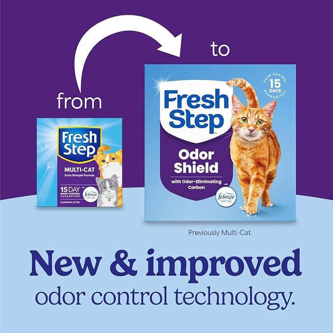Fresh Step Odor Shield Multi Cat Clumping Cat Litter, 14 lb. | Febreze Freshness, Odor Shield with Ammonia Block Technology, Low Dust, Compatible with Most Automatic Litter Boxes