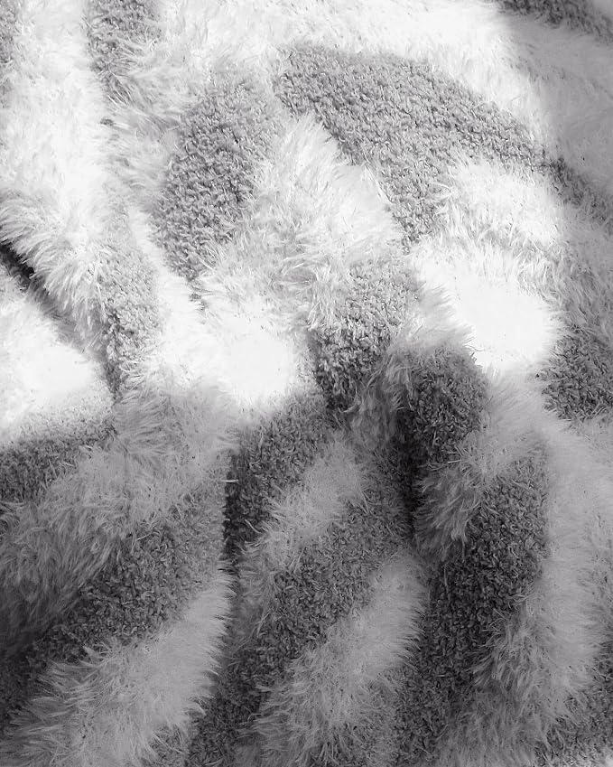 Knit Throw Blanket for Couch, Soft Cozy Fluffy Knitted Blanket for Sofa, Bed, Gift for Women Girls Home Decor (Zebra-Light Gray, Twin 60"x80")