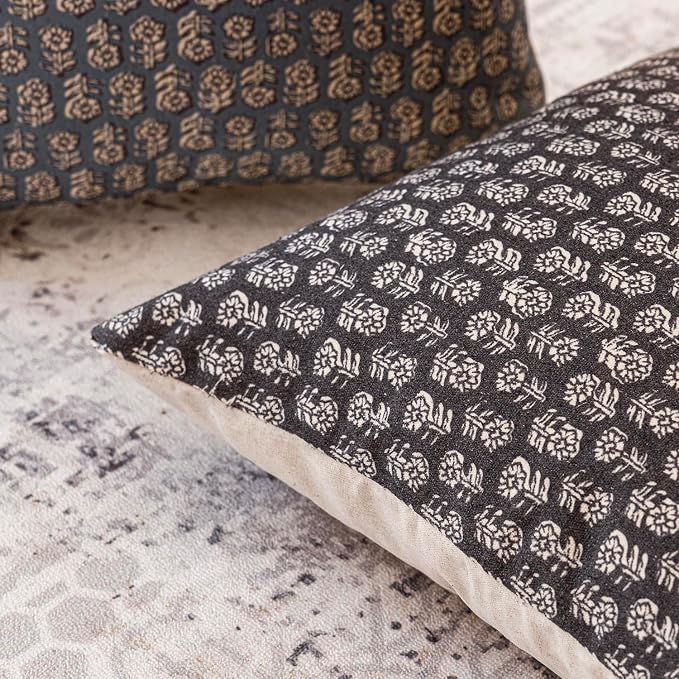 Foindtower Set of 2 Decorative Neutral Body Lumbar Throw Pillow Covers Vintage Accent Farmhouse Cushion Covers Boho Floral Home Decor for Sofa Couch Chair Bedroom Living Room,14×36 Inch,Black