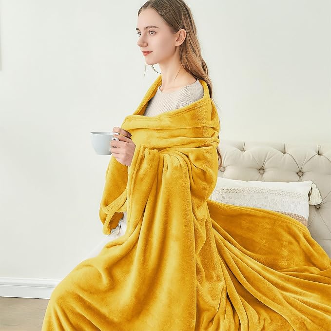BEDELITE Fleece Blanket Soft Plush Queen Size Bed Blanket Yellow 90"x90" | Ultra Soft Fleece, Plush Microfiber, Lightweight Warmth, All Season Comfort, Fade Resistant, Machine Washable,Perfect for Bed