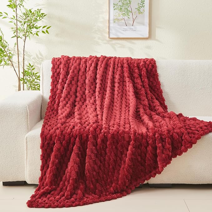 NEWCOSPLAY Fleece Clouds Cozy Twin Blanket for Couch, Red, 60"x80" | Premium Silky Flannel Blanket, Soft Lightweight Fluffy Throw Blanket for Bed Sofa Decor, Gift for All Season Use