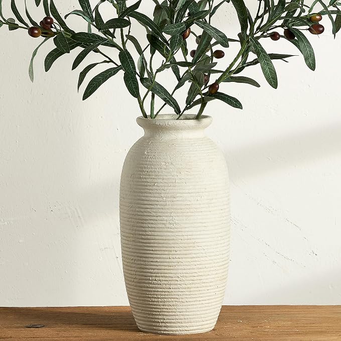 Ceramic Flower Vase, 12.5" Large Rustic Farmhouse Vases Home Decor Tall Pottery Decorative Pampas Vase for Table Living Room Entryway Mantel Bookshelf Bedroom Bathroom Kitchen - W