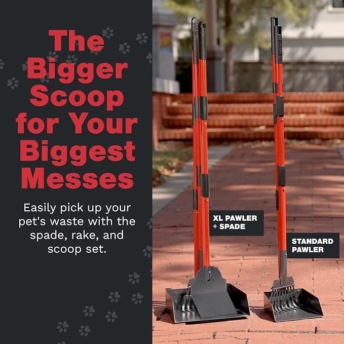 Pooper Scooper for Dogs, Heavy Duty Long Handle Rake, Spade & XL Tray | Rustproof Aluminum Poop Scooper for Large Dogs, 36+" Handles and 9”W 9.5”L Extra Large Tray for Yard, Grass, Dirt & Gravel