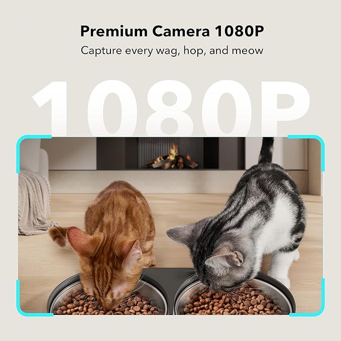 Bundle of PETLIBRO Automatic Cat Feeder with Camera for 2 Cats (Dual Tray, Black) and 6 Packs Pet Food Desiccant Bag and Silicone Cat Food Mat