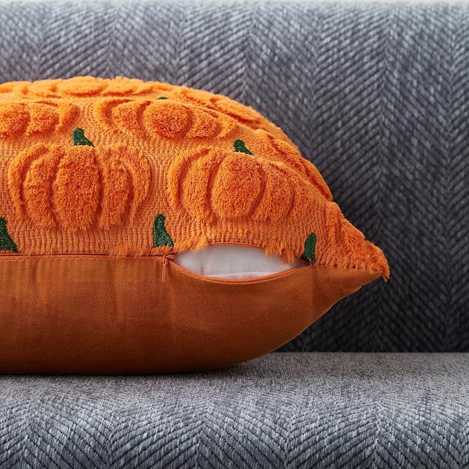 DFXSZ Fall Pillow Covers 20x20 2Pcs Orange Green Pumpkin Fall Decorations | Fall decor Set of 2 Throw Pillow Cases Soft Plush Faux Fur Wool Couch Cushion for Chair Sofa Bedroom Living Room Home Decor