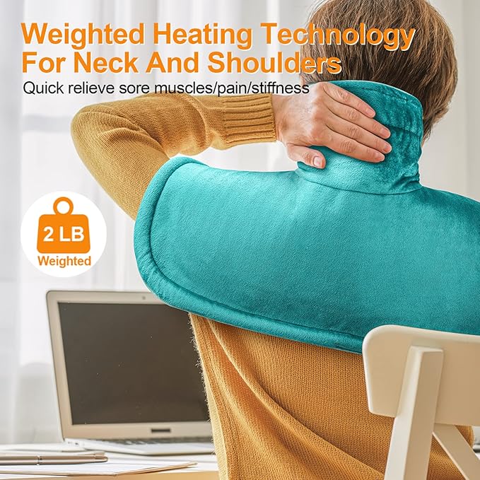 Heating Pad for Neck and Shoulders and Back, Valentines Day Gifts for Her Him, Birthday Gifts for Women Mom, Weighted Neck Heating Pads, Large Heat Pad, 6 Heat Settings 4 Auto-Off, 17"x23" Blue