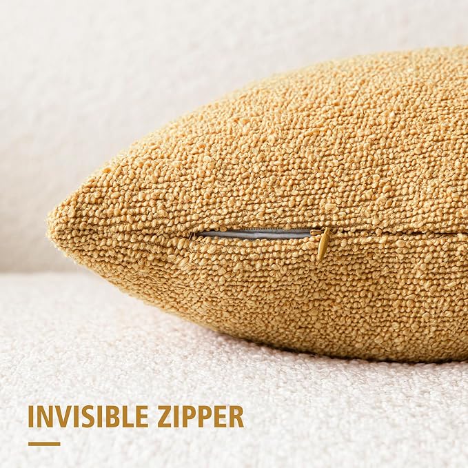 Foindtower Pack of 2, Decorative Textured Boucle Throw Pillow Covers Accent Solid Pillow Cases Cozy Soft Couch Cushion Case for Chair Sofa Bedroom Living Room Home Decor 22x22 Inch Light Yellow