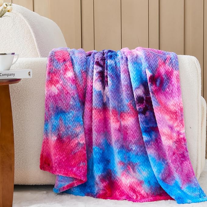 NEWCOSPLAY Fleece Leaves Pattern Throw Blanket, Purple Rainbow, 50"x60" | Super Soft Throw Blanket, Lightweight Cozy Bed Sofa Blanket, Premium Silky Flannel Fleece, Travel Blanket for All Season Use