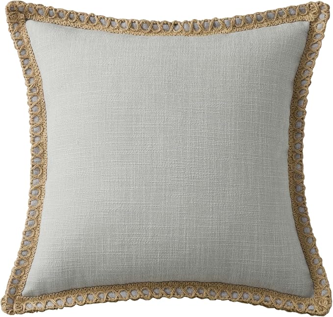 Phantoscope Pack of 2 Farmhouse Decorative Throw Decorative Pillow Cover Burlap Linen Trimmed Tailored Edges, Flax Gray, 18 x 18 inches, 45 x 45 cm