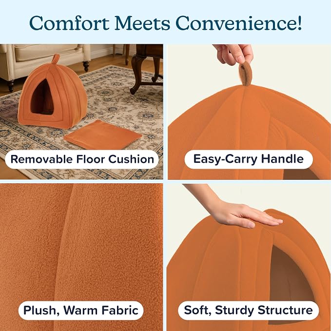 Cat House - Indoor Cat Bed with Removable Foam Cushion - Pet Tent for Kittens, Rabbits, Guinea Pigs, and Other Small Animals by PETMAKER (Brown)