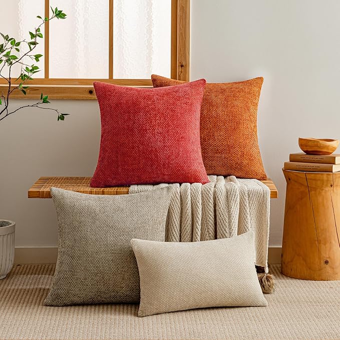 a moment Red Chenille Throw Pillow Covers 12x20 Inch Pack of 2 Modern Decorative Throw Pillow Covers Farmhouse Cross Covers Home Decor for Sofa Bedroom Living Room