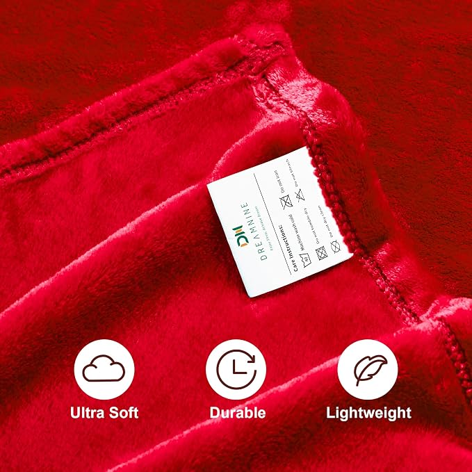 DREAMNINE Extra Soft Fuzzy Fleece Throw Blanket for Couch Sofa Chair 50" x 60", Decorative Solid Lightweight Fluffy Velvet Blankets,Cozy Accent Shaggy Plush Warm Flannel Blanket for Winter Bedroom,Red