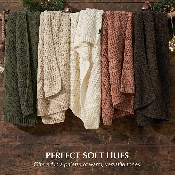 EVERGRACEHOME Chunky Chenille Knit Throw Blanket, 60 x 80, Cocoa Brown | Sculpted Moss Stitch, Chic Modern Farmhouse, All-Season Warmth, OEKO-TEX® Certified, Elegant Blanket for Couch, Bed, Sofa