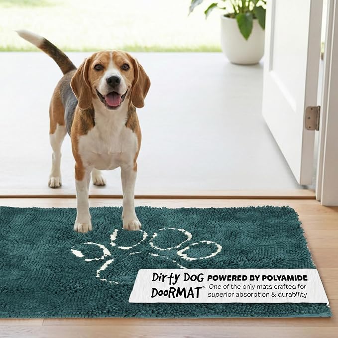 Dog Gone Smart Dirty Dog Doormat - Fast Drying Rug with Super Gripper Backing for Clean Floors - Super Absorbent and Machine Washable Mat for Muddy Paws - Petrol | Super Gripper Backing for Clean Floors - Absorbent Microfiber and Machine Washable Mat f...
