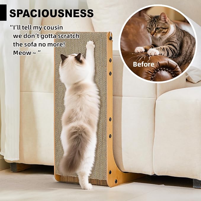 Value 2-Pack 23.6 Inch L-Shaped Cardboard Cat Scratcher, Dual Use (Vert/Horiz) Scratch Pad with Toy Balls, Wall-Mountable Furniture Protector Cat Scratchers for Indoor Cats