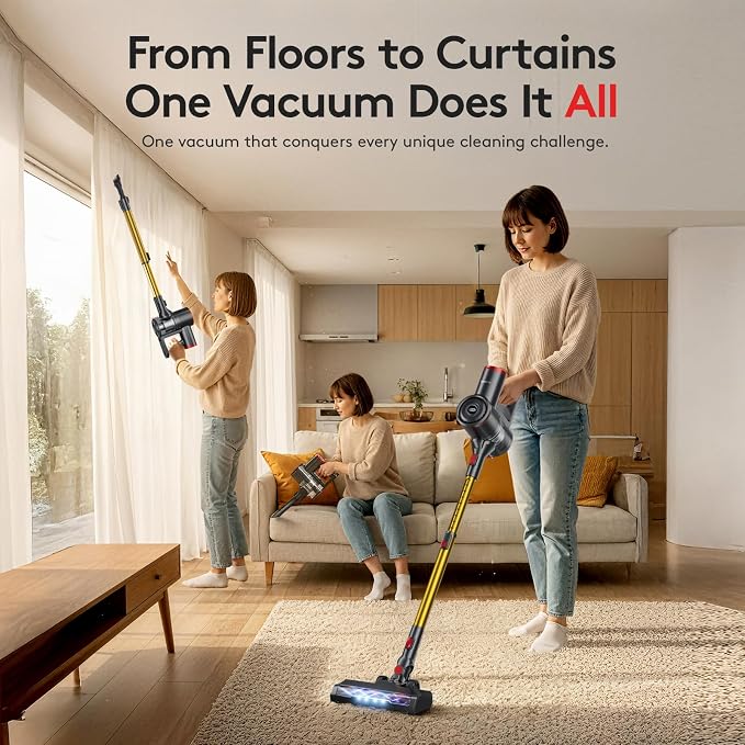 RONEAIR Cordless Vacuum Cleaner 40Kpa 45Min 6-in-1 Self-Standing | Stick Vacuum,Anti-Tangle,1L,4 LED,Rechargeable for Pet Hair Carpet Hard Floors Dom Home Use