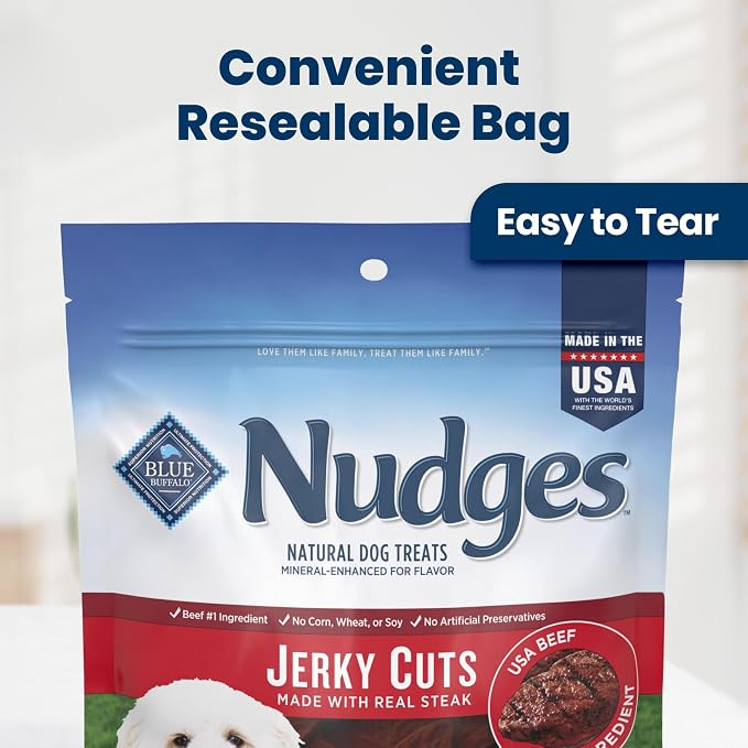 Blue Buffalo Nudges Jerky Cuts Steak Dog Treats, 16 oz | Real Beef First, Made in the USA, For All Breed Sizes, No Artificial Preservatives