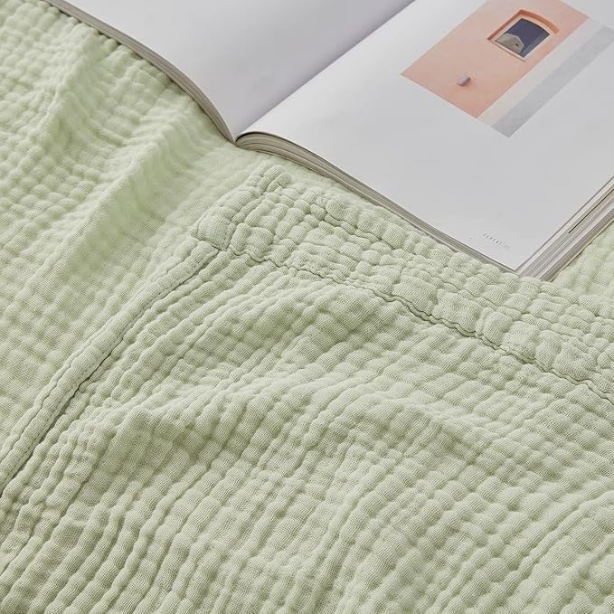 EMME Muslin Blankets for Adults Throw Blanket for Couch Breathable Gauze Soft Lightweight Airy Mint Green Throw XL 50" x 71"