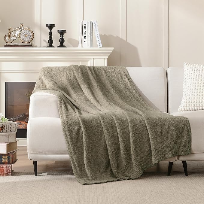 Taupe Throw Blanket for Bed, Super Soft Knit Boucle Blankets, Cozy Fleece Fuzzy Fluffy Plush Chenille Throws Blanket for Couch, Sofa, 60 x 80 inches