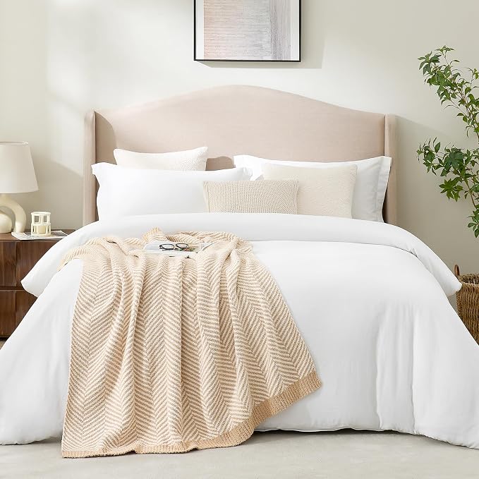 Snuggle Sac Herringbone Throw Blanket for Couch, Reversible Super Soft Warm Blankets Cozy Knit Fuzzy Plush Lightweight Throws for Sofa, Bed, Camping, Beige, 50x60 inches