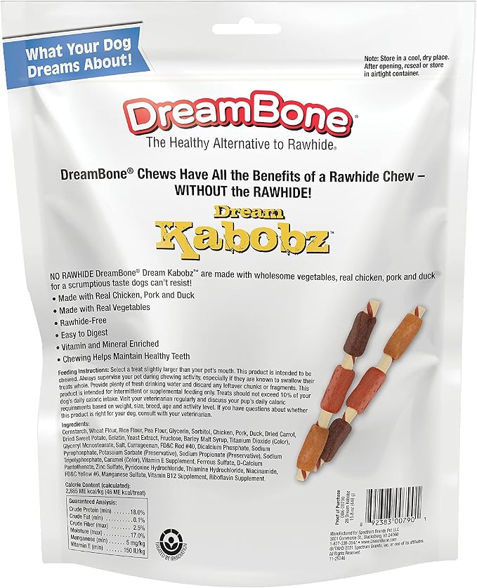DreamBone Kabobz Rawhide-Free Dog Treats with Real Protein, 28 Count | Daily Chew, Digests Safely and Completely, Made With Real Chicken, Duck, Pork and Veggies, For Adult Dogs