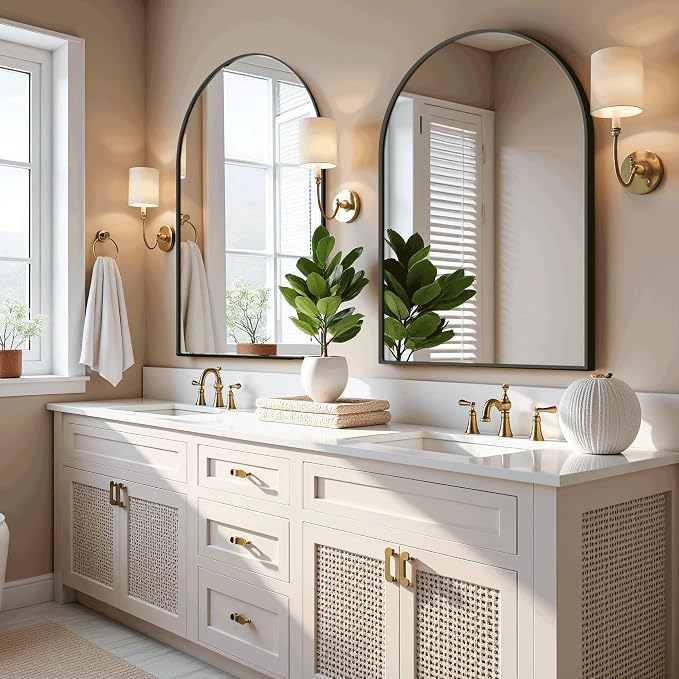 Arched Bathroom Mirror for Wall, 38" x 26" Metal Frame Vanity Mirror, Black | Aluminium Alloy Frame, HD Shatterproof Glass, for Bathroom Over Sink , Entryway, Bedroom, Living Room