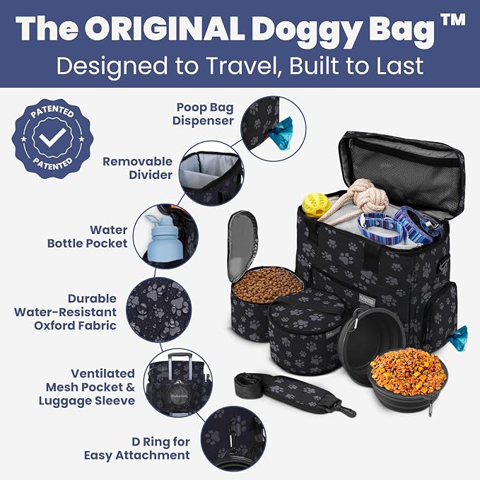 Rubyloo Original Doggy Bag™ Dog Travel Bag for Supplies with Travel Bowls