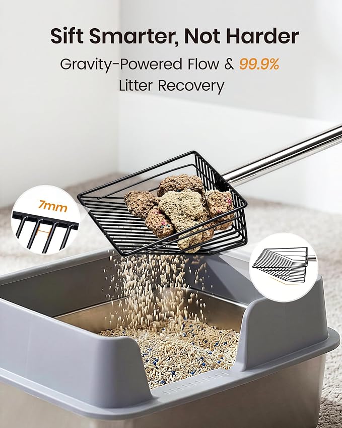 Cat Litter Scoop with Holder 43" Metal Litter Scooper with Stainless Steel Long Handle, Large Kitty Box Scooper Heavy Duty Deep Shovel for Fast Sifting, Dog Waste Scooops for Outside Pet Poop