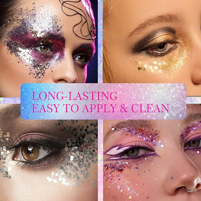 Body Glitter Gel - Christmas Gifts for Kids and Women, Sparkly Chunky Glitter Hair, Singer Concert Festival Rave Accessories (Pink Body Glitter)