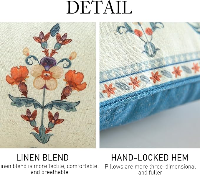 Linen Rectangle Throw Pillow Cover,Set of 2,20"x12"-Floralsea A | Designer French Elegant Pillow Cover,Concealed Zipper Design,Sofa,Bedroom,Living Room,Lounge Chairs,All Season Home Decor