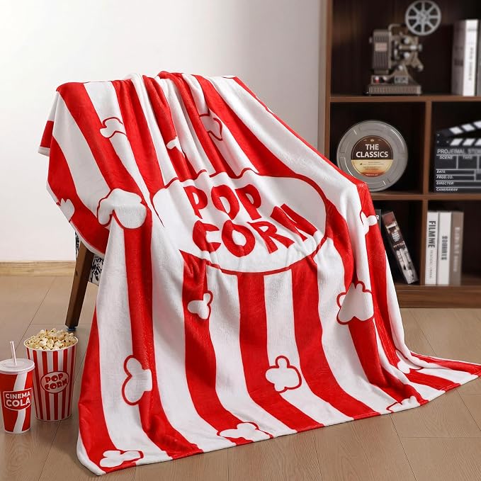 50'' x 60'' Popcorn Movie Throw Blanket Gifts for Women Movie Lover | Movie Popcorn Blanket Gifts for Women Soft Warm Lightweight Cozy Cinema Theme Throw for Bed Sofa Couch Living Room Decor