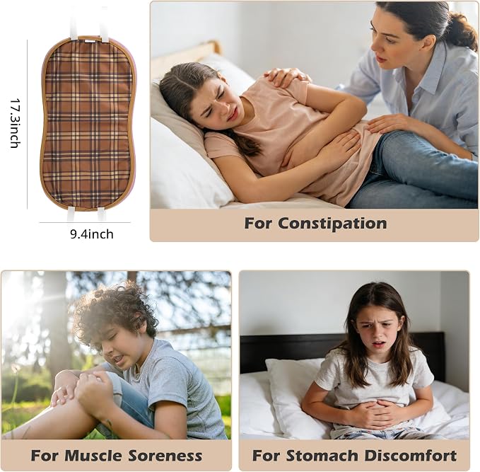 wegreeco Kids Castor Oil Pack Wrap, Reusable Kids Castor Oil Packs for Liver Stomach, Machine Washable Anti Oil Leak 1Pc with Adjustable Strap Brown Plaid (Oil Not Included)