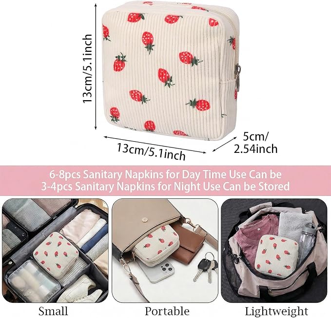 CIATBYYJ Corduroy Cute Cosmetic bag for Purse, Portable Menstrual Cup Pouch Period Bags for Teen Girls, Tampons Holder, Pad Bag, Feminine Care for Purse with Zipper