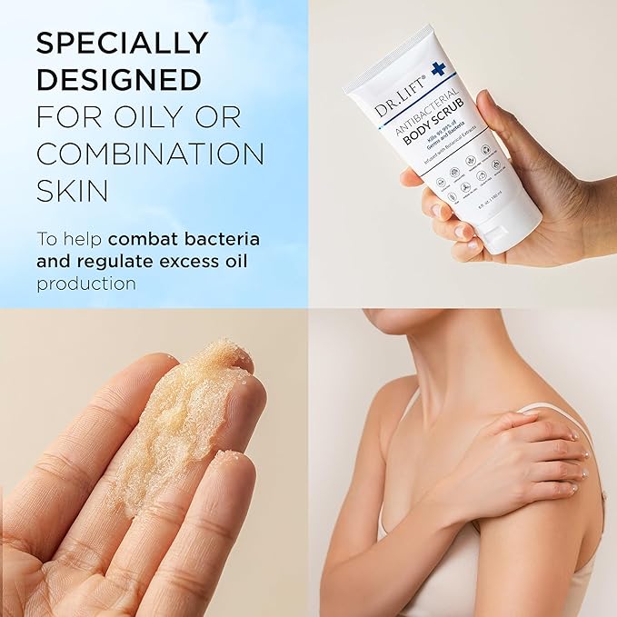 Dr. Lift Antibacterial Body Scrub, Botanical Exfoliating Formula With Vitamin E, Vitamin A, Lavender, and Salt Granules to Exfoliate and Nourish Skin, Body Care for Oily and Combination Skin, 6 Fl Oz