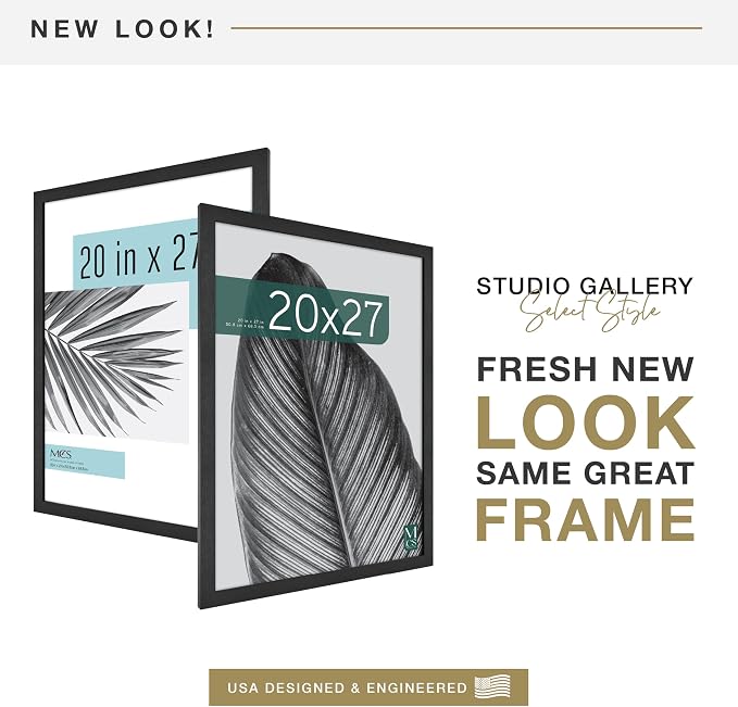 MCS Studio Gallery 20x27 Poster Frame Black Woodgrain Engineered Wood, Vertical & Horizontal Wall Hanging Large Picture Frame for Photos, Posters & Art Prints (1-Pack)