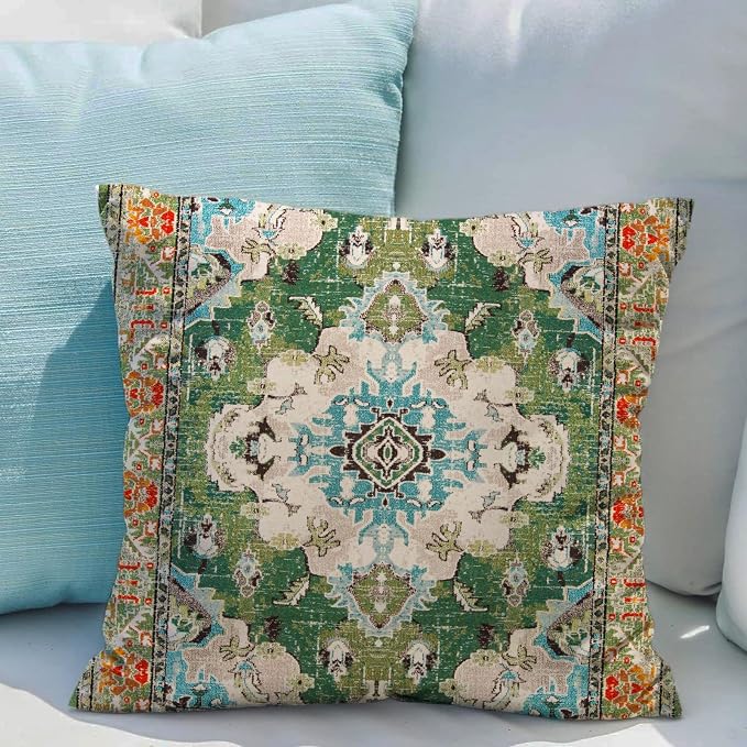 Snycler Boho Throw Pillow Covers 24x24 inch Set of 2 Boho Rug Carpet Double Sided Pattern Cotton Soft Pillow Case Cushion Cover Pillowcase for Couch Sofa Bed Decorative (Green)