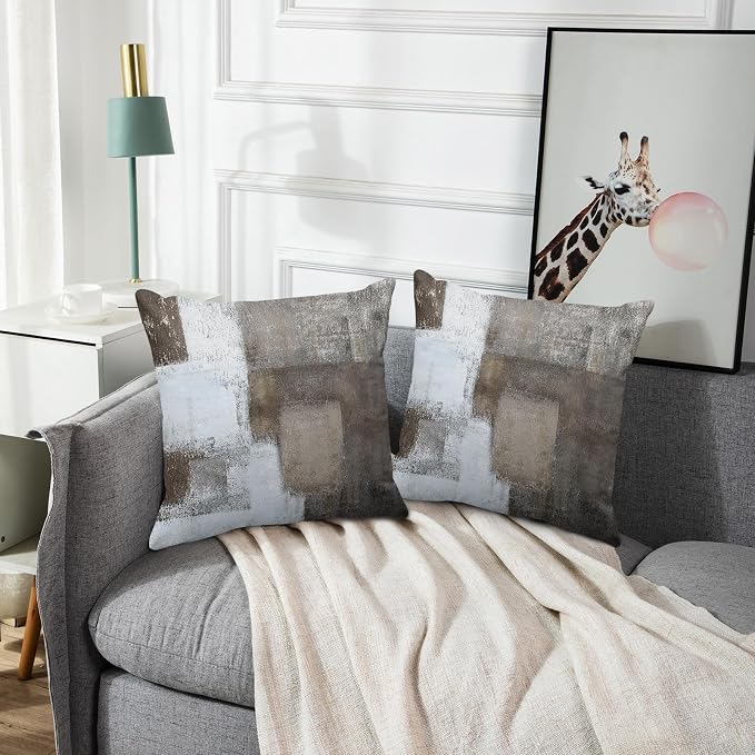 Emvency Throw Pillow Covers Set of 2, 20 x 20 Inch, Brown White and Grey | Abstract Modern Painting Outdoor Decorative Square Pillow Cases Couch Cushion Case for Couch Bed Sofa Living Room Home Decor