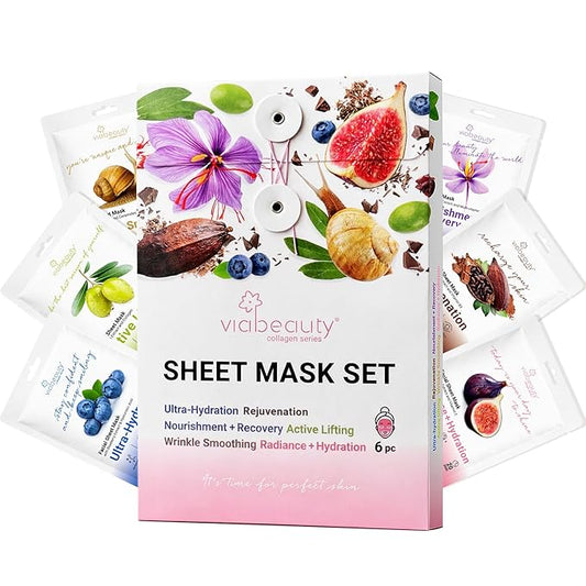 6 Pack of Sheet Face Masks Skincare - Collagen Face Mask Sheets with Hyaluronic Acid, Vitamin C, Snail Mucin - Facial Sheet Mask for Hydrating, Moisturizing, Rejuvenating