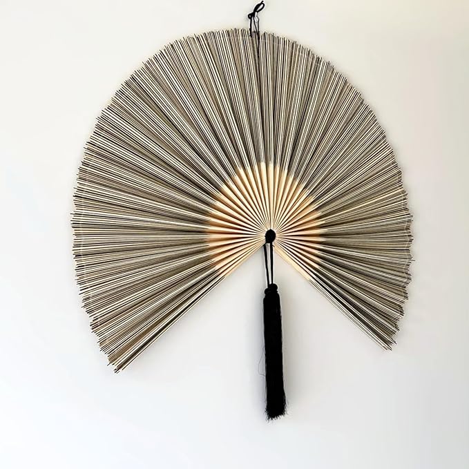 ChumDecor Bamboo Fan Wall Decor, Japanese Wall Fan Decoration, Gray 40 in | Large Oriental and Asian Style Hanging Decoration for Above the Bed Headboard Dresser or an Empty Living Room Space
