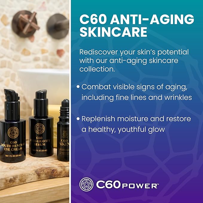 C60 Power Anti-Gravity Serum for Face & Neck - Combat Wrinkles, Anti Aging Skin Care for Men & Women, Antioxidant Rich, Made with 99.99% Pure Sublimated C60-1 fl oz