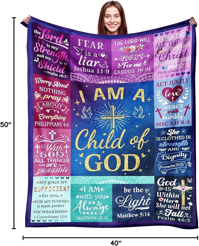 Christian Gifts for Women Blanket Inspirational Religious Soft Warm Flannel I Am a Child of God Blankets Throw Blanket Brithday Gifts Spiritual Gifts for Women Men 50"x40"