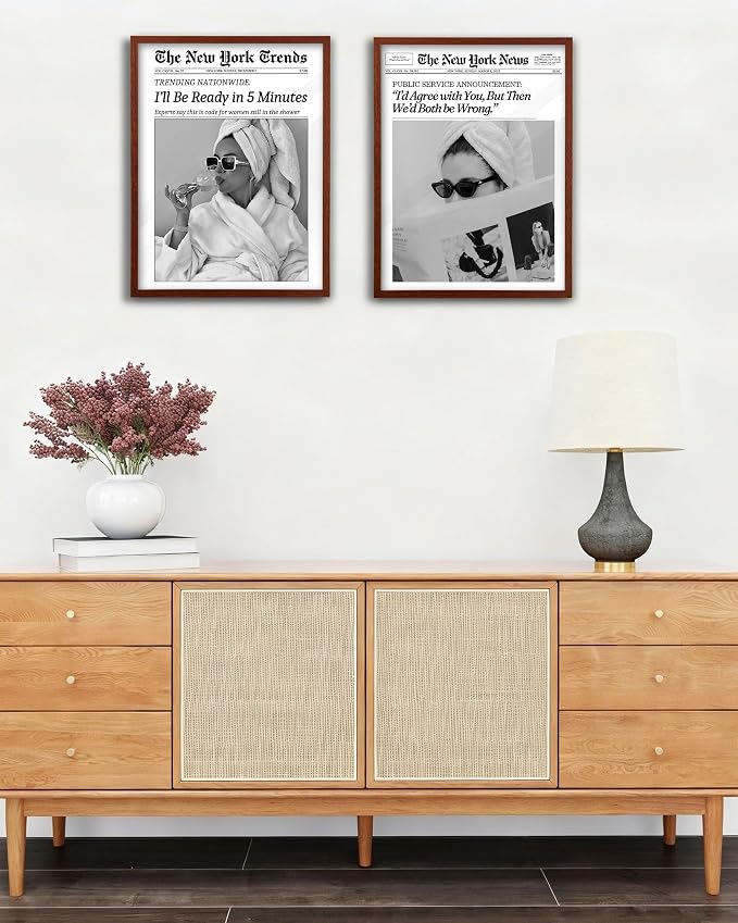 EcoHest 12x16 in I'll Be Ready in 5 Minutes Newspaper Canvas Art | Unframed Canvas Print, Feminist Newspaper Wall Decor for Bathroom, Bedroom, Apartment, Dorm Room, 1Pack