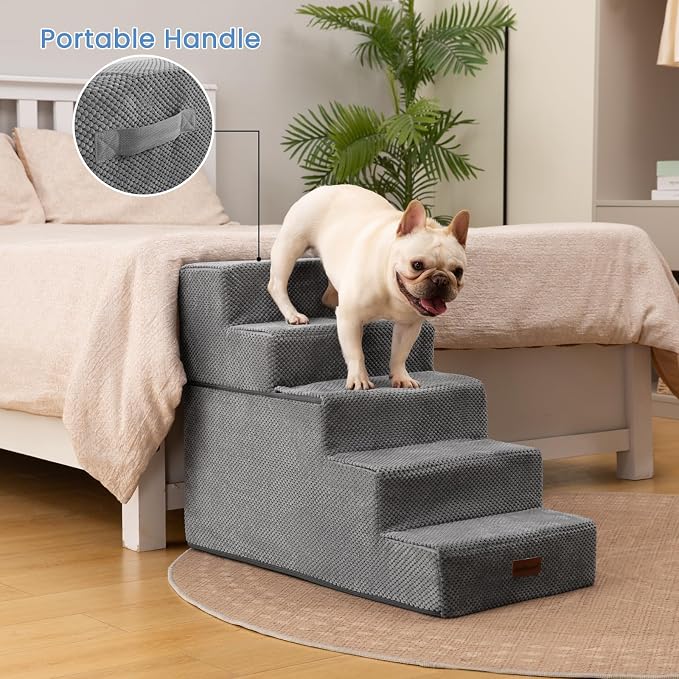Aodisman Dog Stairs for High Beds 22.6" H, 5-Step Pet Steps for Small Dogs | Indoor Non-Slip Pet Stairs with Carry Handle for Puppies, Senior Cats & Short-Legged Dogs to Reach High Beds & Window Sills