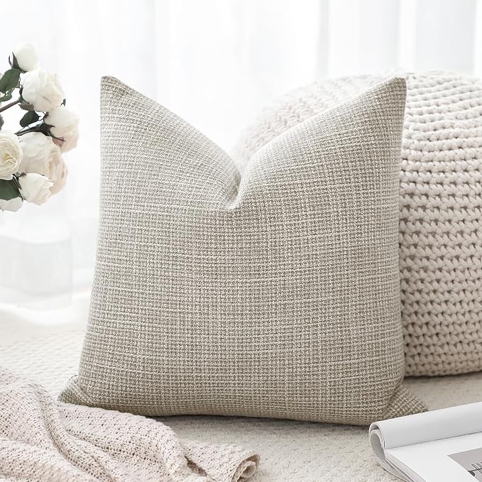 OTOSTAR Linen Throw Pillow Cover Set of 1 Decorative Square Pillowcases Cushion Covers 22x22 Inch for Home Decor Sofa Bedroom Car 55 x 55CM Khaki
