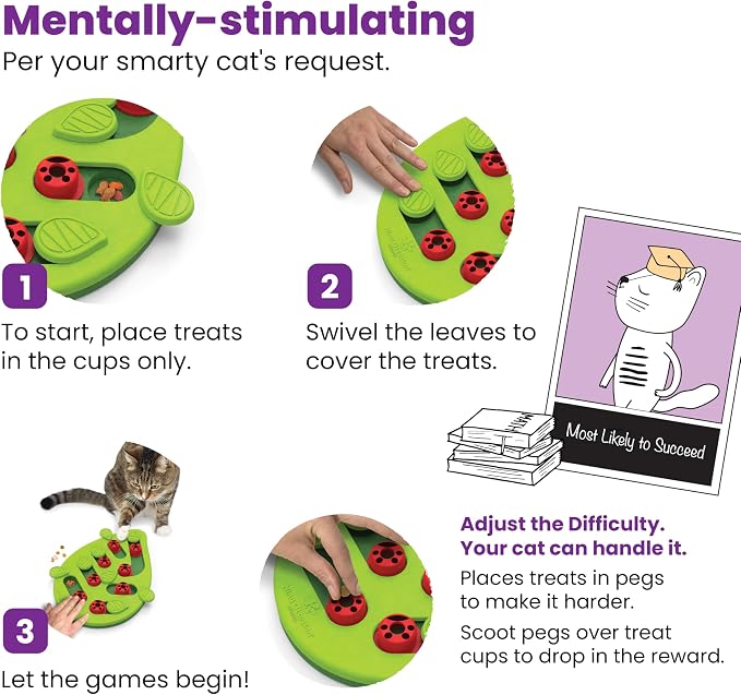 Catstages Nina Ottosson Buggin’ Out Puzzle & Play Cat Toy Treat Puzzle, 14" | Level 2 Intermediate, 16 Hidden Treat Cups, Problem Solving, Interactive Enrichment, Slow Feeder, Indoor Cats & Kittens