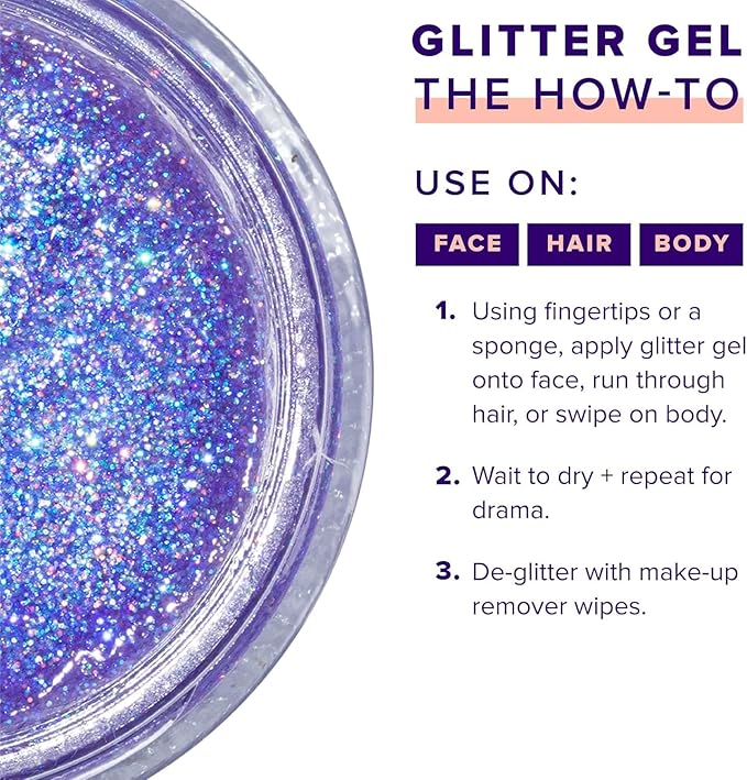 UNICORN SNOT Face & Body Glitter & Lip Gloss Bundle - Makeup for Festivals, Raves, Anime Cosplay - Safe for Face, Easy Application & Removal (Ultraviolet & Cosmos)
