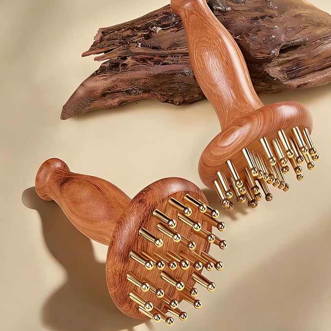 Copper gua sha Tool for Promote Blood Circulation,29-Teeth Copper Meridian Massager with Handle for Head and Body