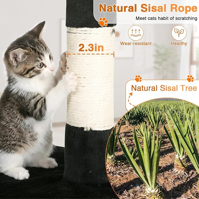 FDW | 54" Cat Tree Tower | Dark Gray | Multi-Level Indoor Activity Center | with Sisal Scratching Posts, Condos, Plush Perches, Hanging Cat Toys | Sturdy, Easy to Assemble | for Kittens & Adult Cats