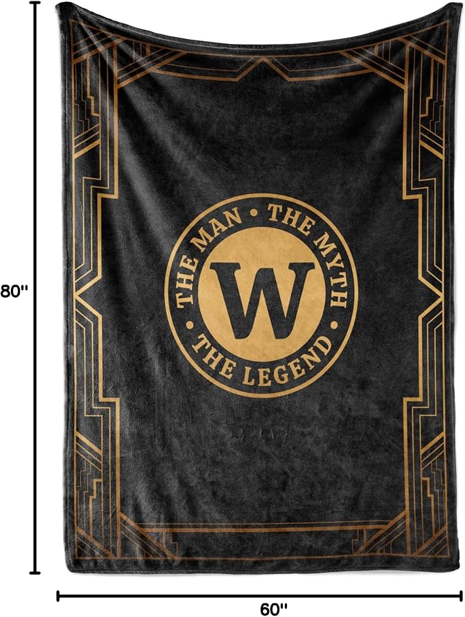 Gifts for Men, Initial Mens Blanket, Birthday Gift for Him, 60"x 80", W | Soft 350 GSM flannel throw with initial legend design for dads, husbands and grandpas, ideal for birthdays or Christmas
